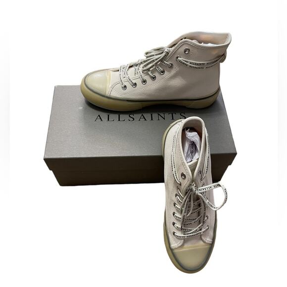 AllSaints Size 9 Women's Jaxal Canvas High Top Sneakers White New In Box NEW - Picture 2 of 11